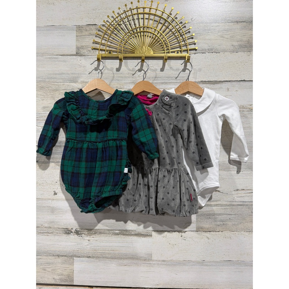 Ruffle Butts Petit‎ Lem Baby Girls 12M Plaid Polka Dot Bundle EUC